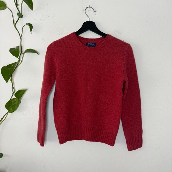 Polo Ralph Lauren Boys Red Wool / Cashmere Blend Sweater w/ Logo & Elbow Patches - Picture 1 of 5